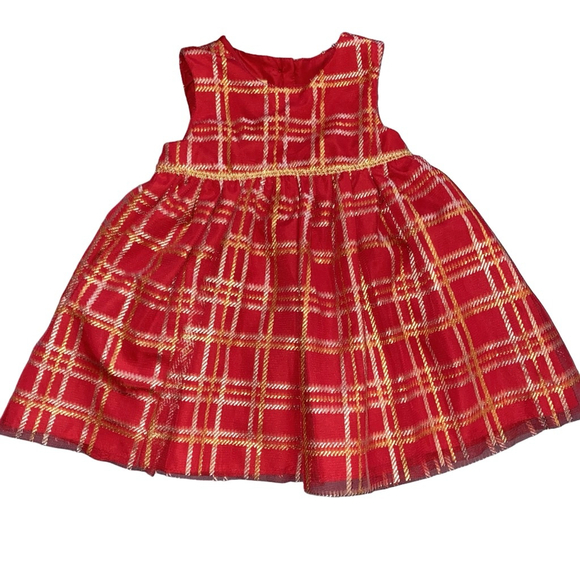Girl's Purple Rose Holiday Party Dress Size 12M Red Gold Plaid - Picture 1 of 5
